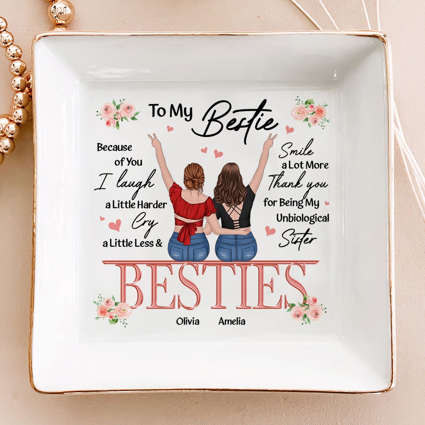 Friendship Thank You I Laugh More Cry Less - Personalized Jewelry Dish - furevermama