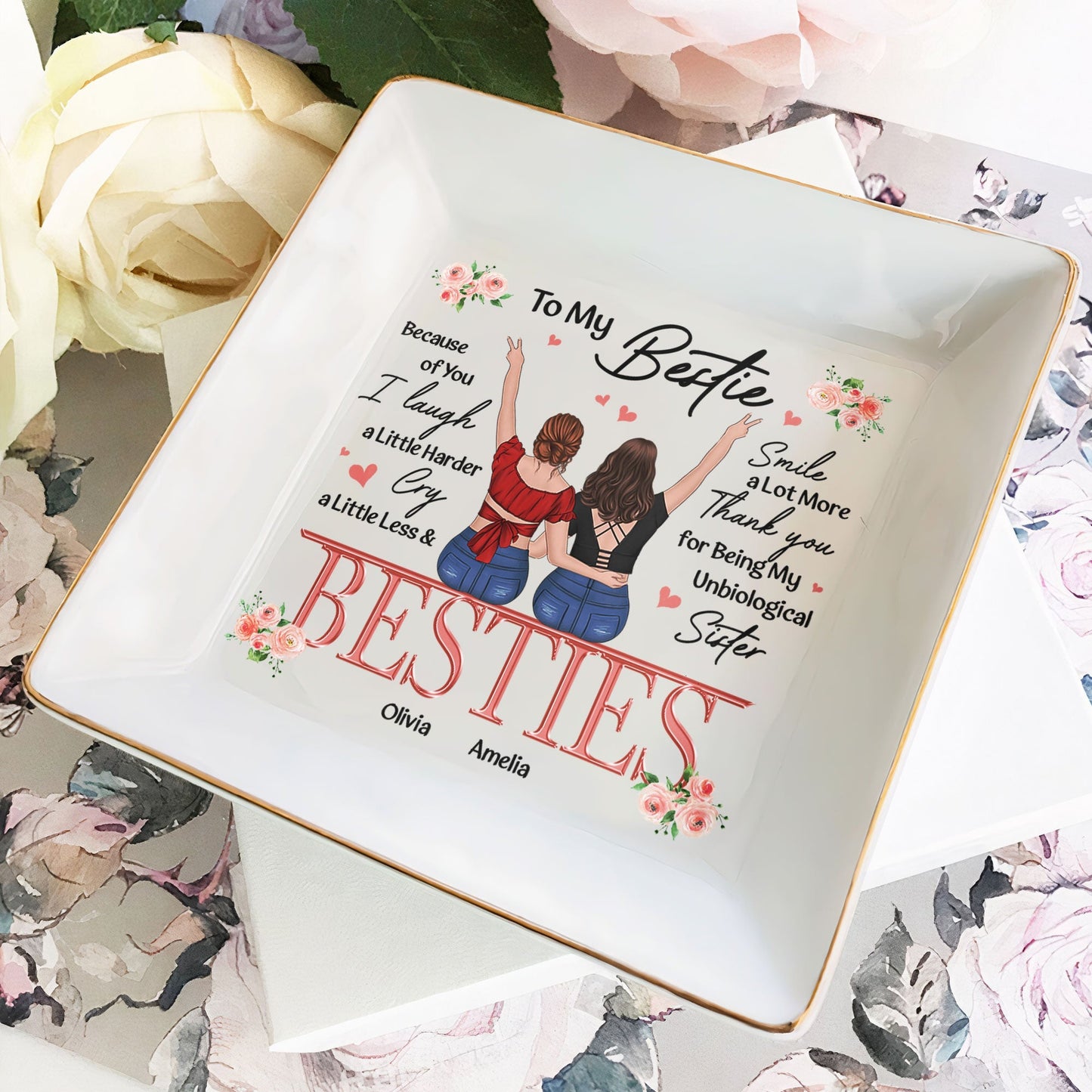 Friendship Thank You I Laugh More Cry Less - Personalized Jewelry Dish - furevermama