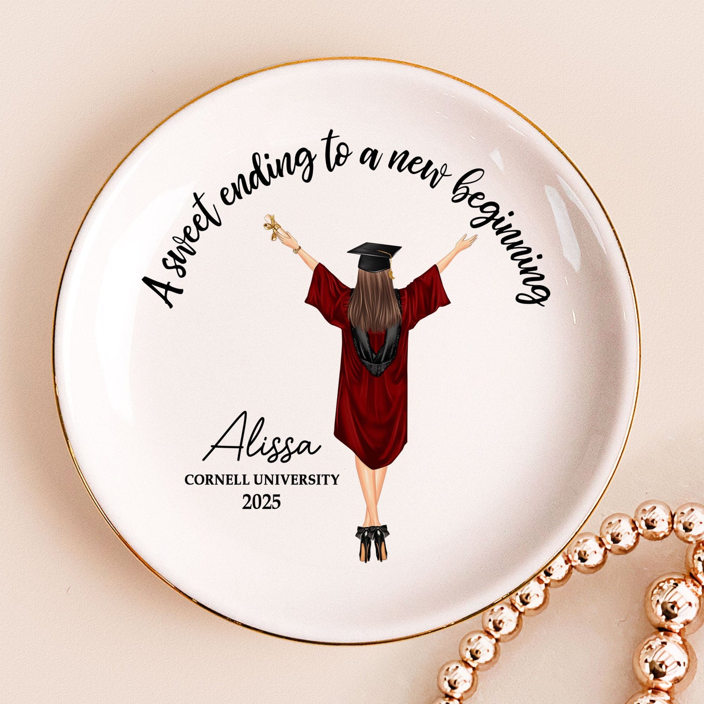 Graduation Gift A Sweet Ending To A New Beginning - Personalized Circle Jewelry Dish - furevermama