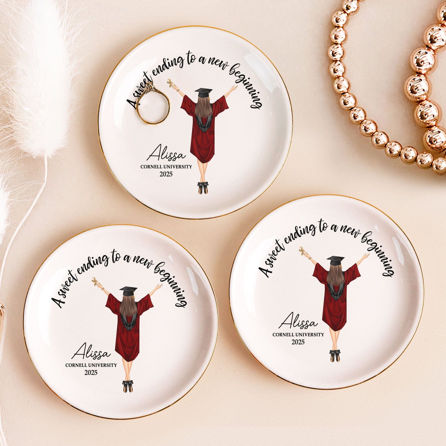 Graduation Gift A Sweet Ending To A New Beginning - Personalized Circle Jewelry Dish - furevermama