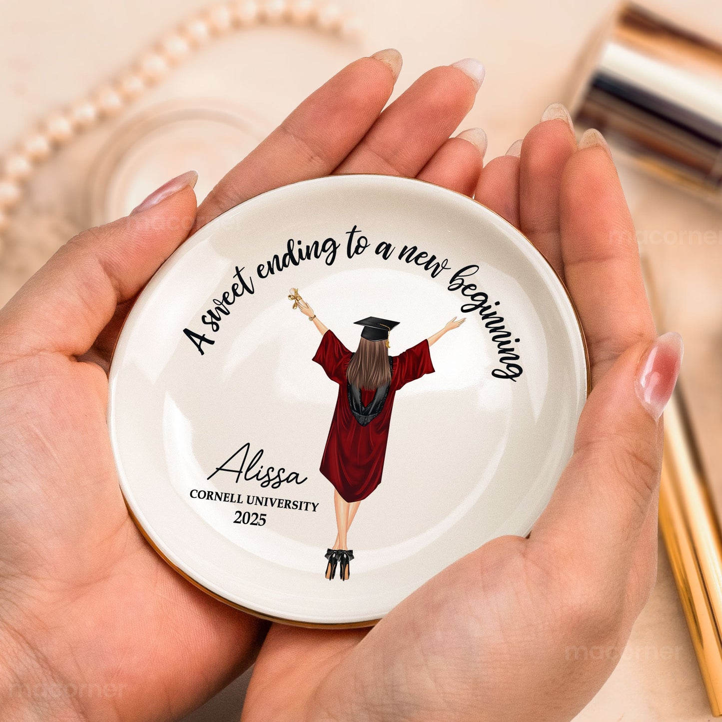 Graduation Gift A Sweet Ending To A New Beginning - Personalized Circle Jewelry Dish - furevermama