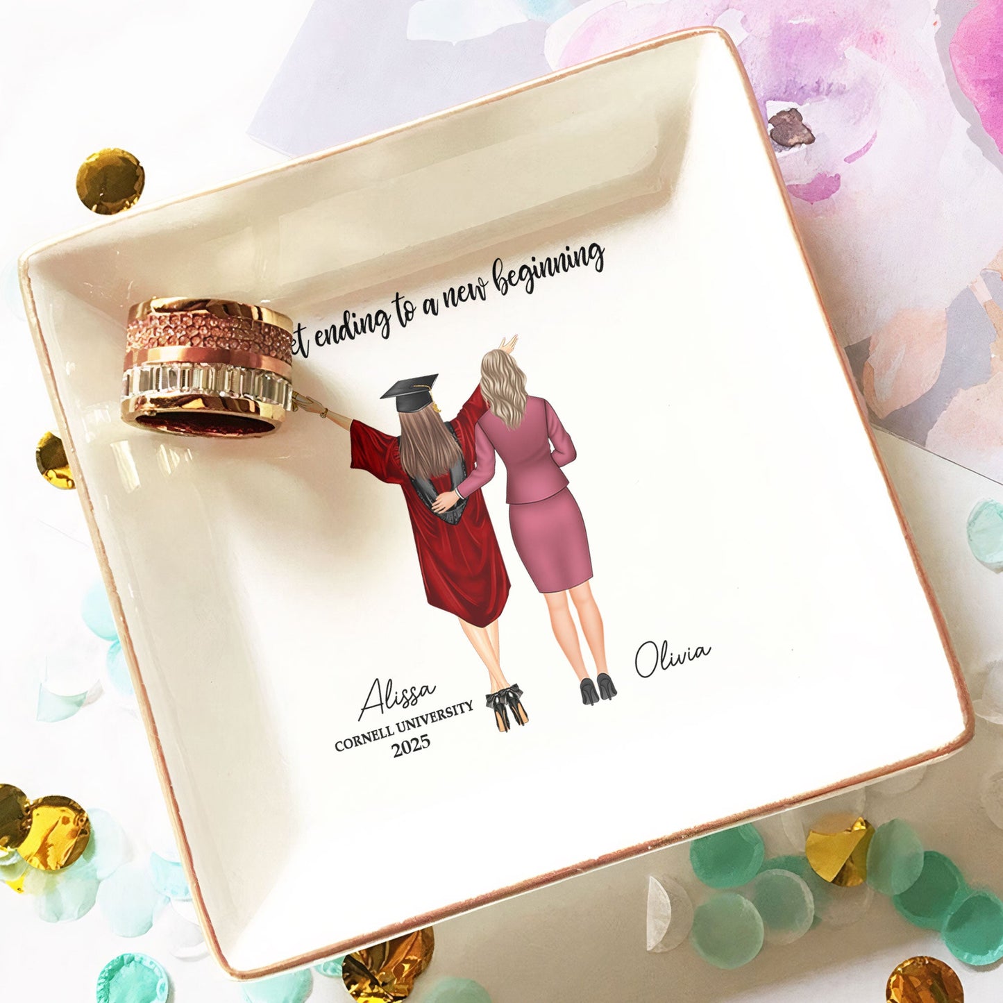 Graduation Gift A Sweet Ending To A New Beginning - Personalized Jewelry Dish - furevermama