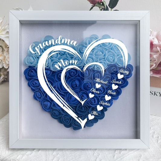 Grandma Hearts Mommy Hearts - Personalized Flower Shadow Box - furevermama