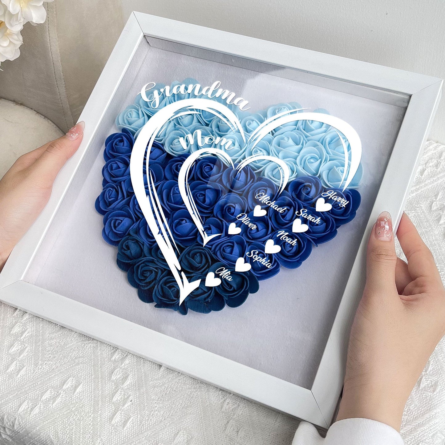 Grandma Hearts Mommy Hearts - Personalized Flower Shadow Box - furevermama