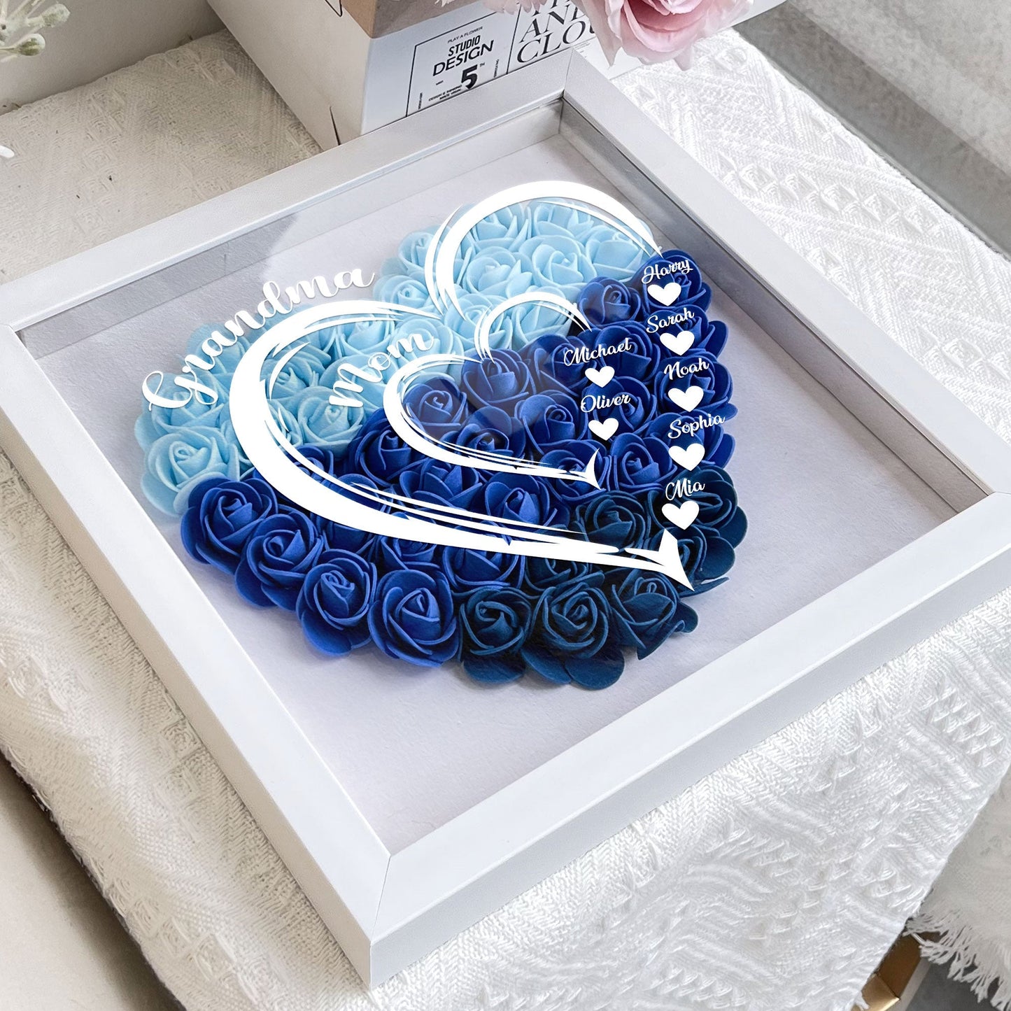Grandma Hearts Mommy Hearts - Personalized Flower Shadow Box - furevermama