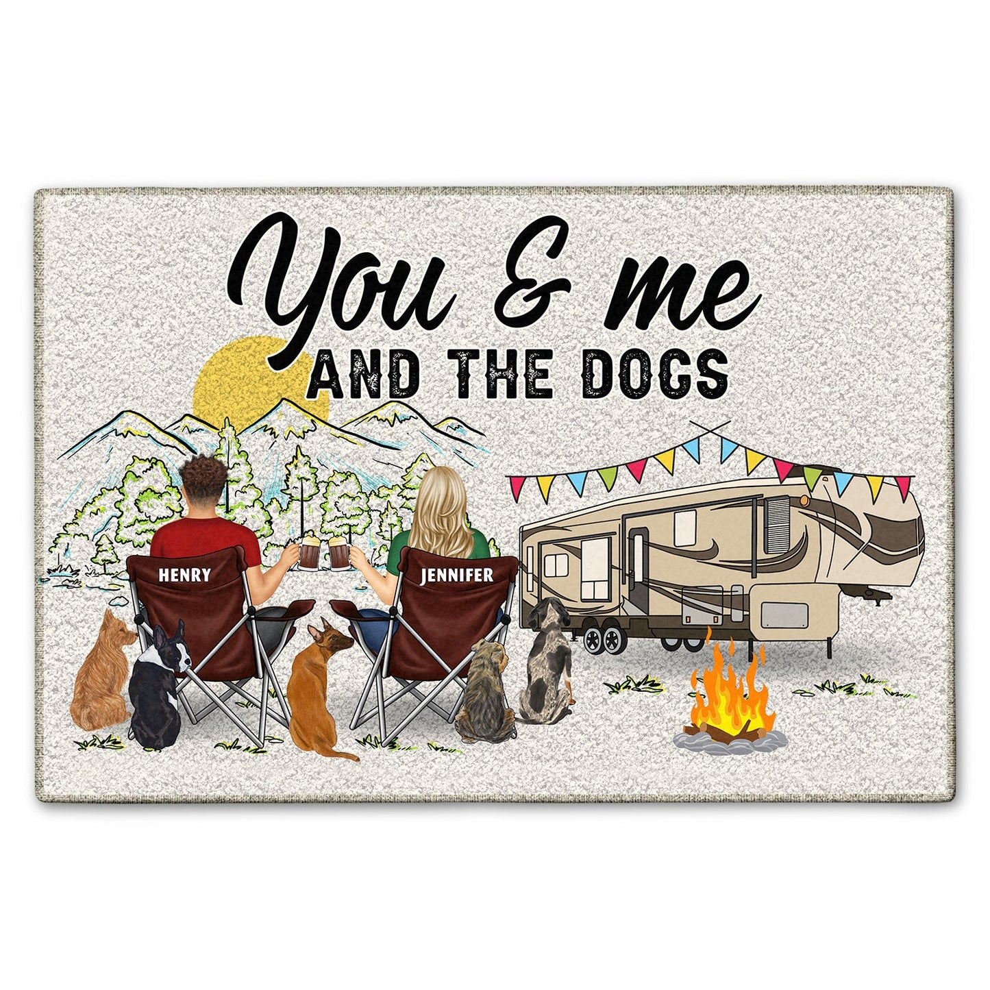 Personalized Doormat - Home Is Where We Park It You And Me And The Dogs - Gift For Dog and Camping Lovers - furevermama