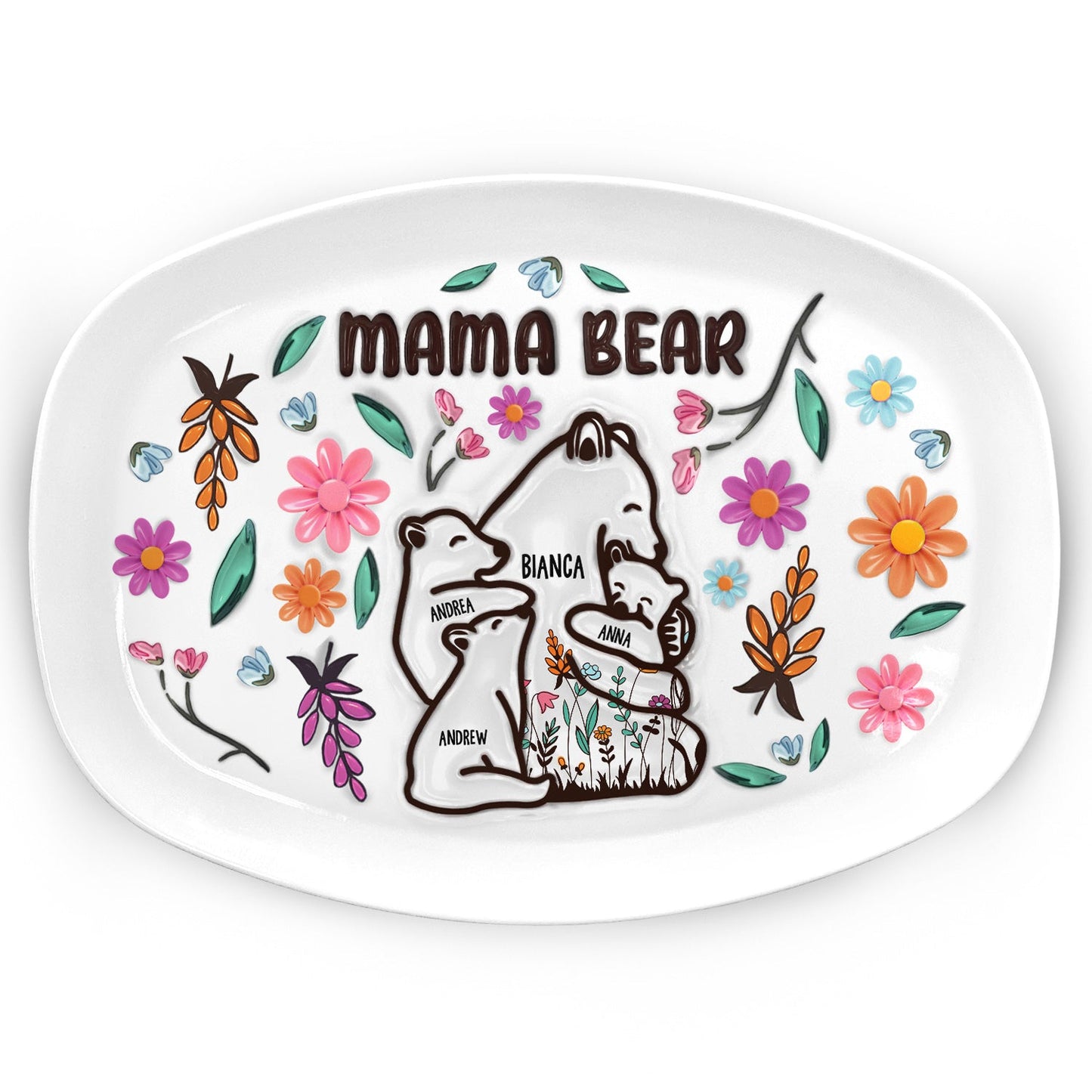 Mama Bear Personalized Plate - Loving Gift For Mom, Mother, Grandma, Grandmother