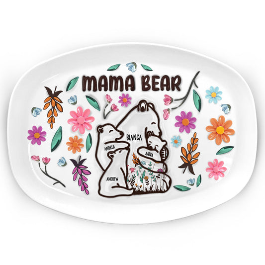 Mama Bear Personalized Plate - Loving Gift For Mom, Mother, Grandma, Grandmother - furevermama
