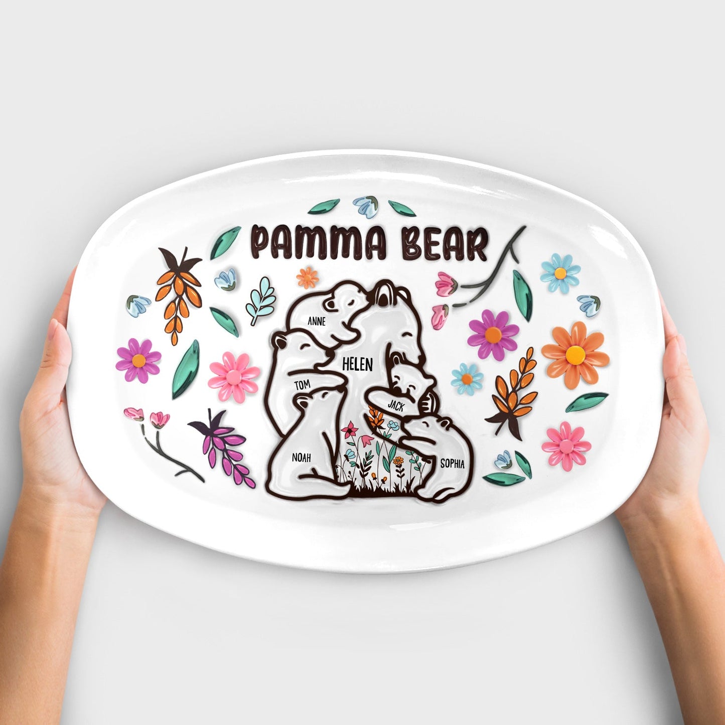 Mama Bear Personalized Plate - Loving Gift For Mom, Mother, Grandma, Grandmother