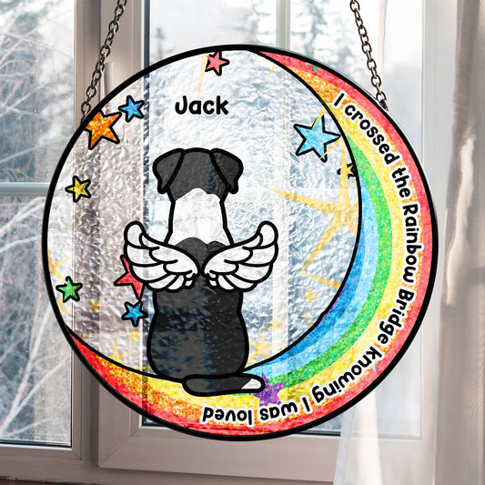 Rainbow Bridge Personalized Stained Glass Suncatcher - Pet Loss Gift For Dog Owner - furevermama