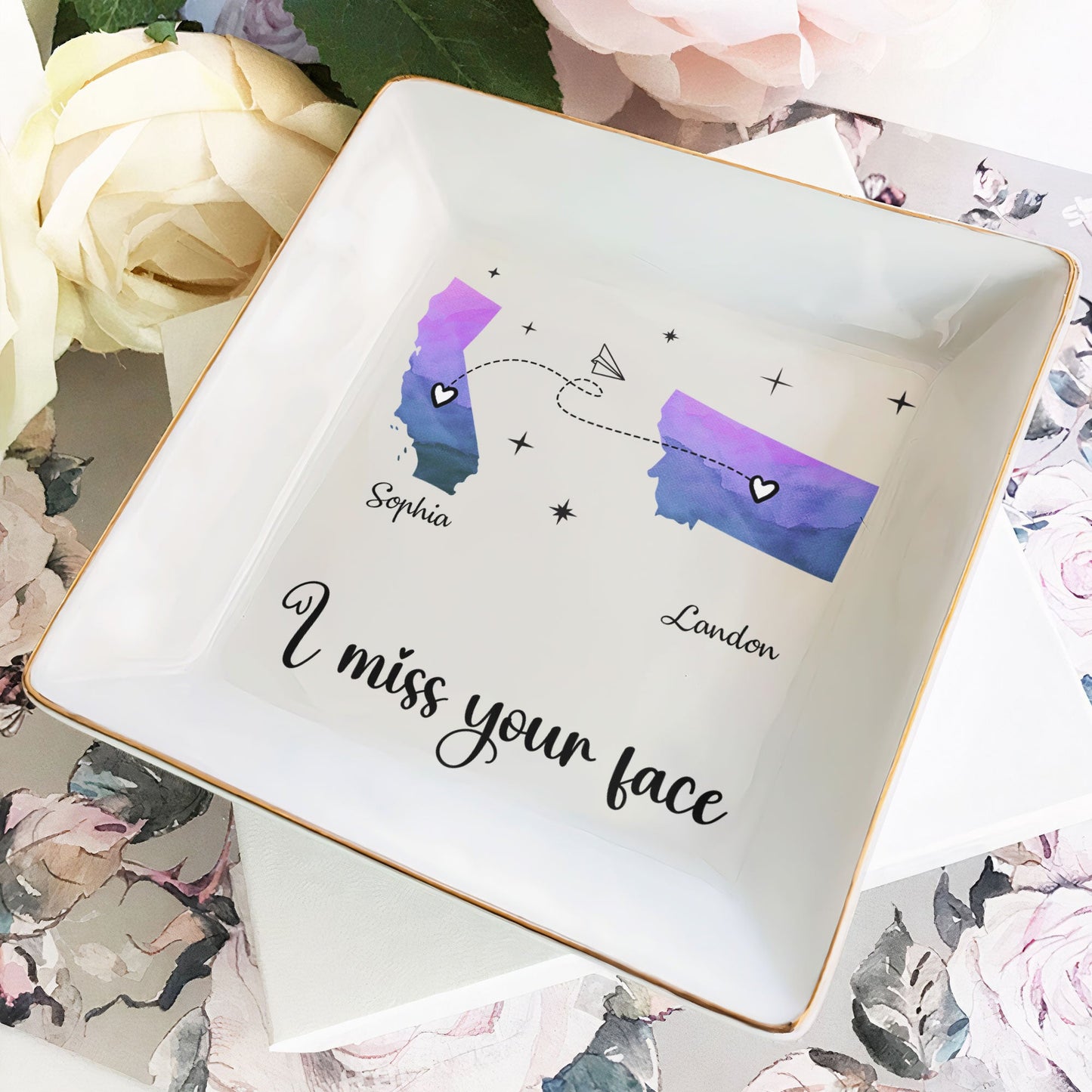 I Miss Your Face - Personalized Multiple States Jewelry Dish - furevermama