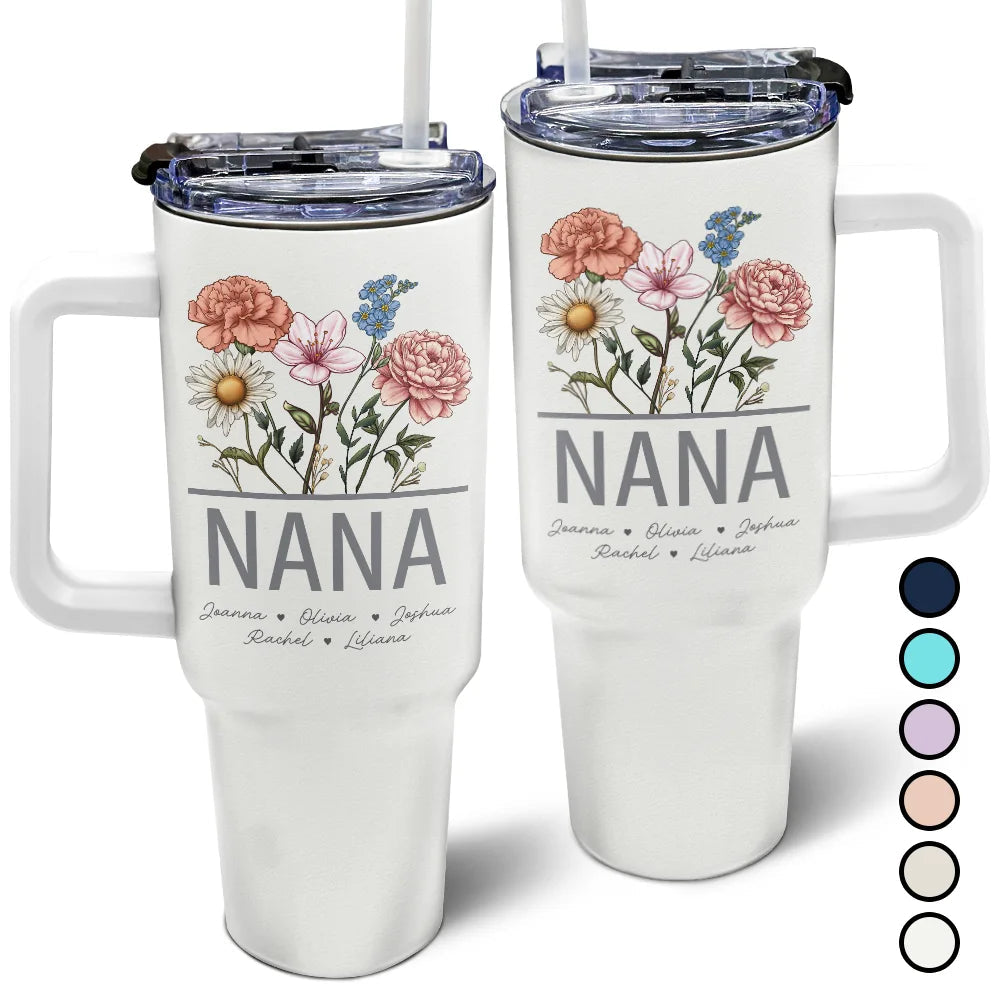 Birth Flowers Personalized 40oz Tumbler With Straw - Gift For Nana Grandma Mommy - furevermama