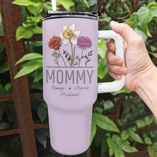 Birth Flowers Personalized 40oz Tumbler With Straw - Gift For Nana Grandma Mommy - furevermama