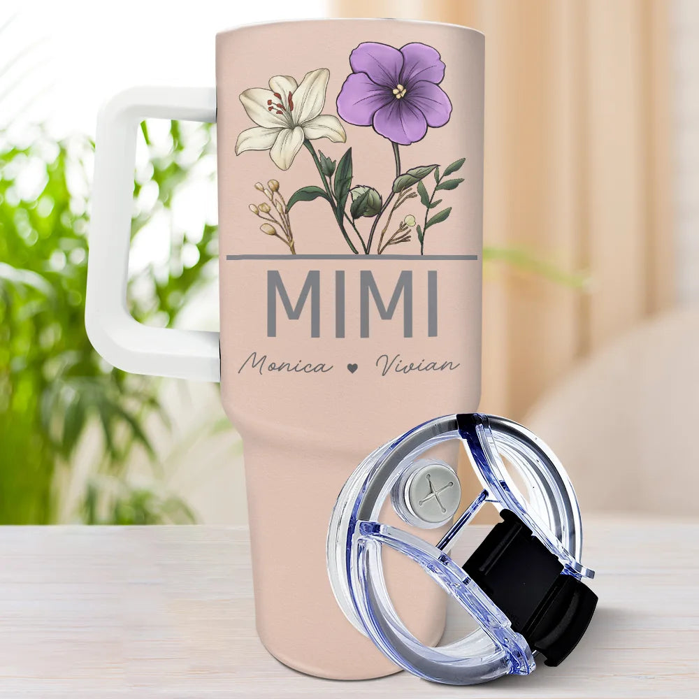 Birth Flowers Personalized 40oz Tumbler With Straw - Gift For Nana Grandma Mommy - furevermama