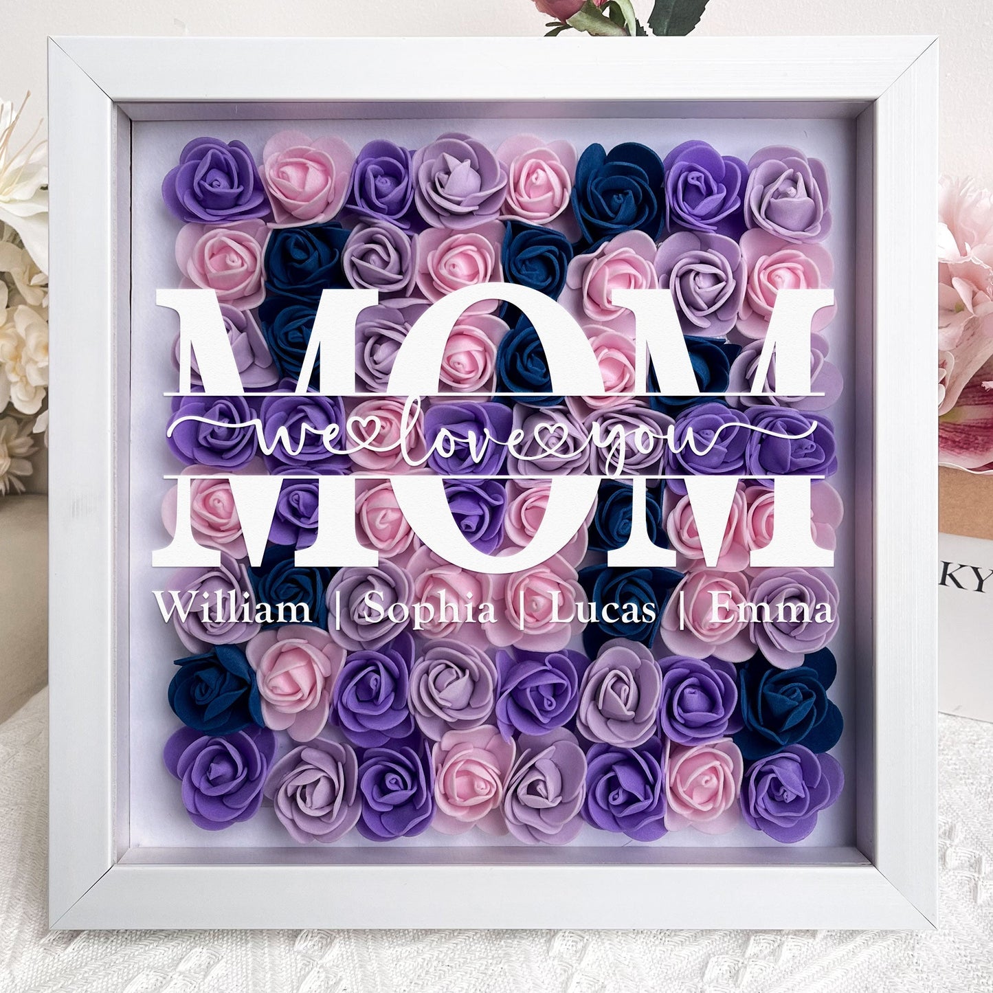 Mom Gift We Love You - Personalized Flower Shadow Box - furevermama
