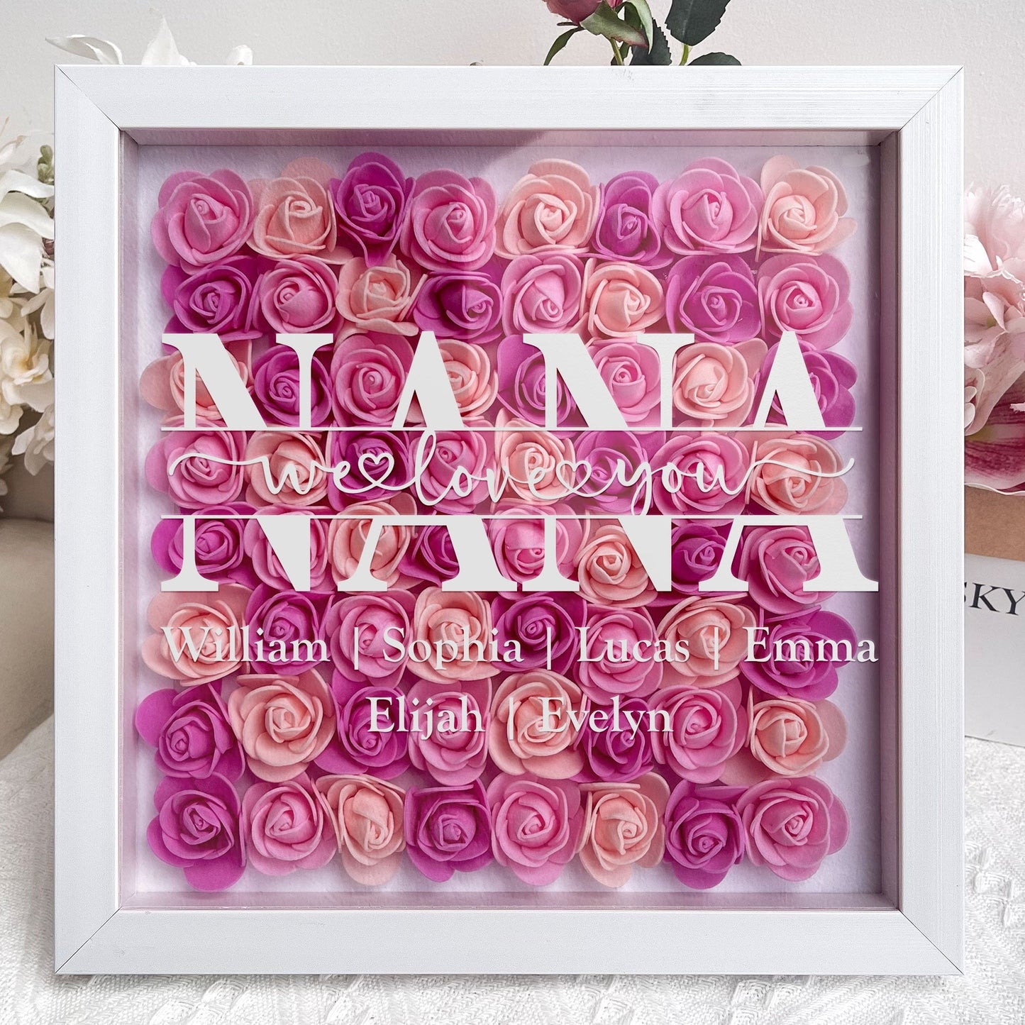 Mom Gift We Love You - Personalized Flower Shadow Box - furevermama