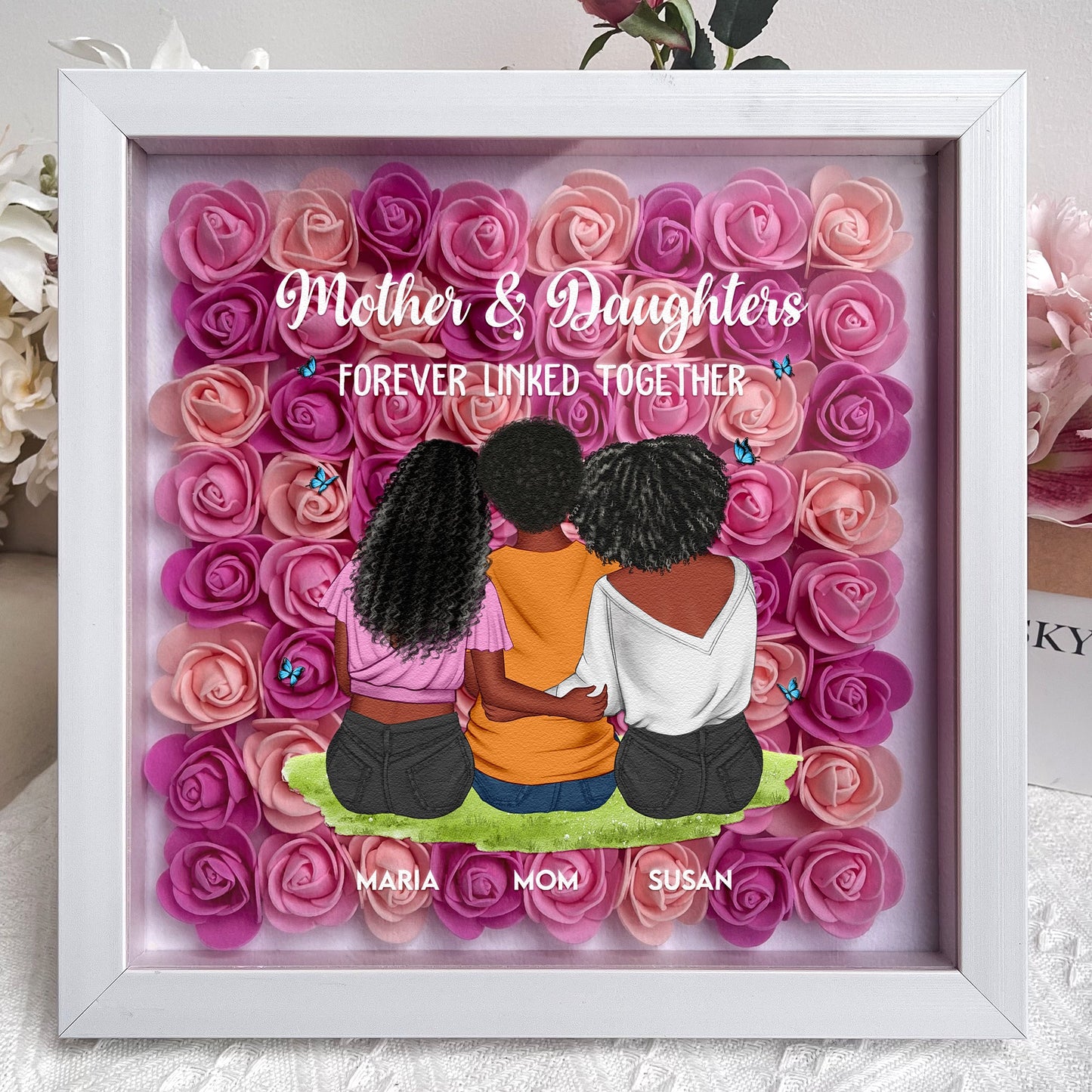 Mother & Daughter Personalized Flower Shadow Box - furevermama
