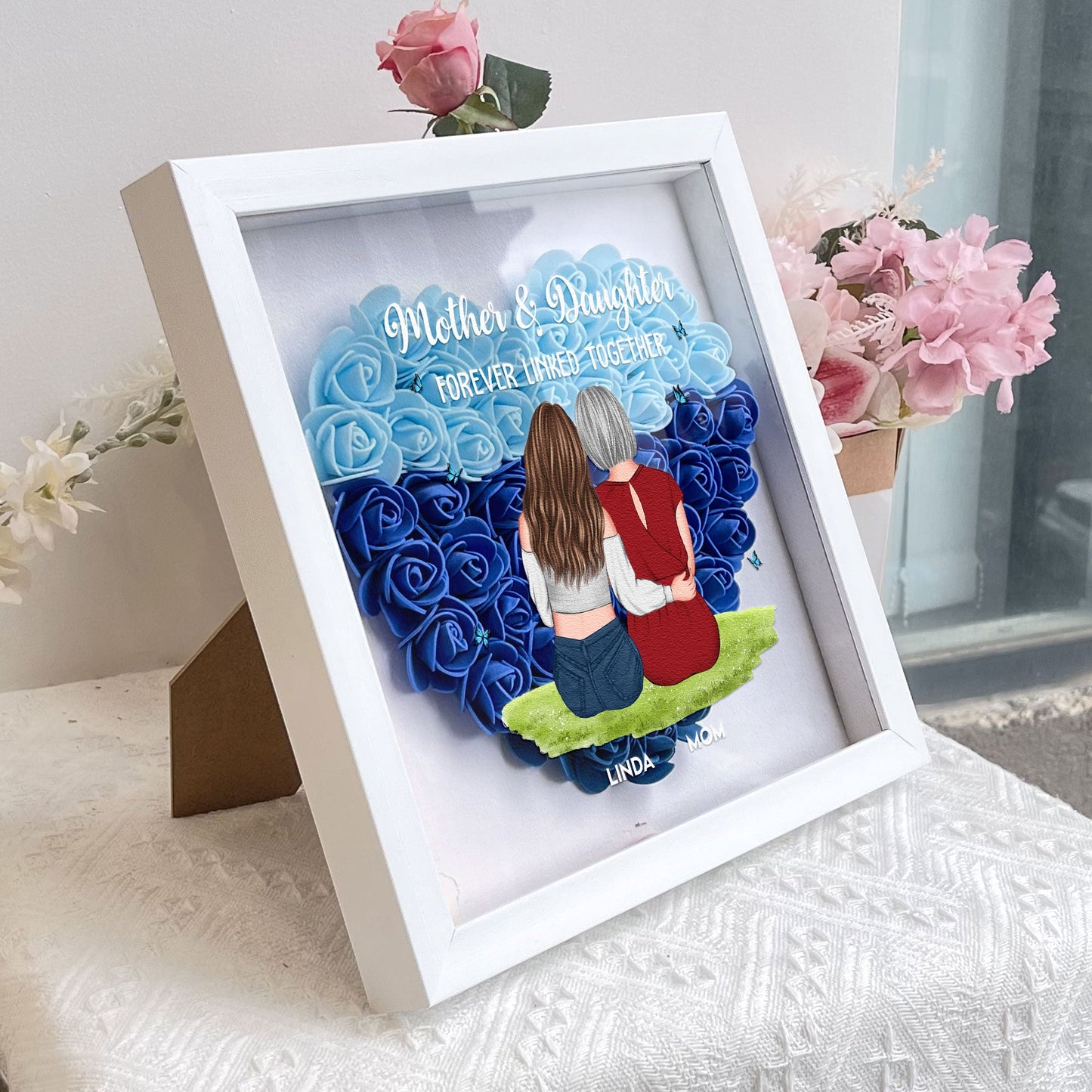 Mother & Daughter Personalized Flower Shadow Box - furevermama