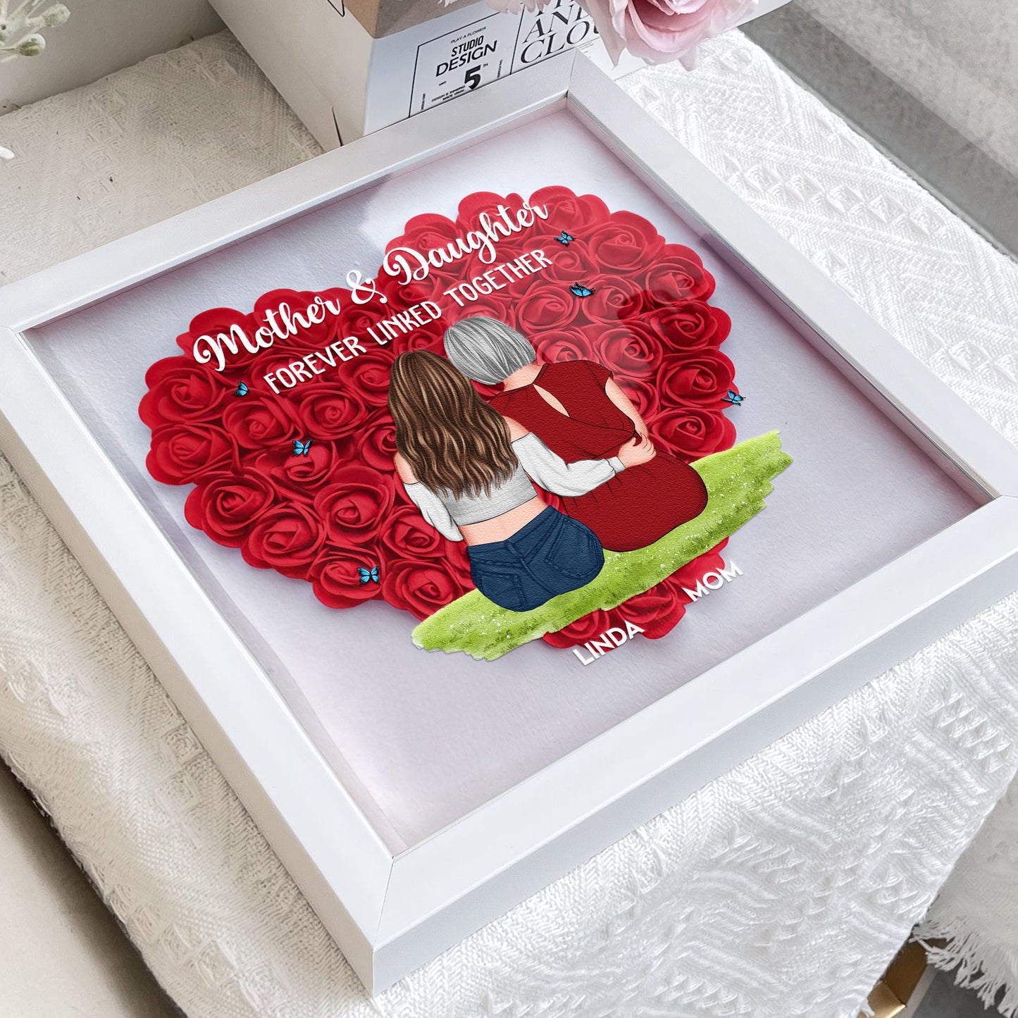 Mother & Daughter Personalized Flower Shadow Box - furevermama
