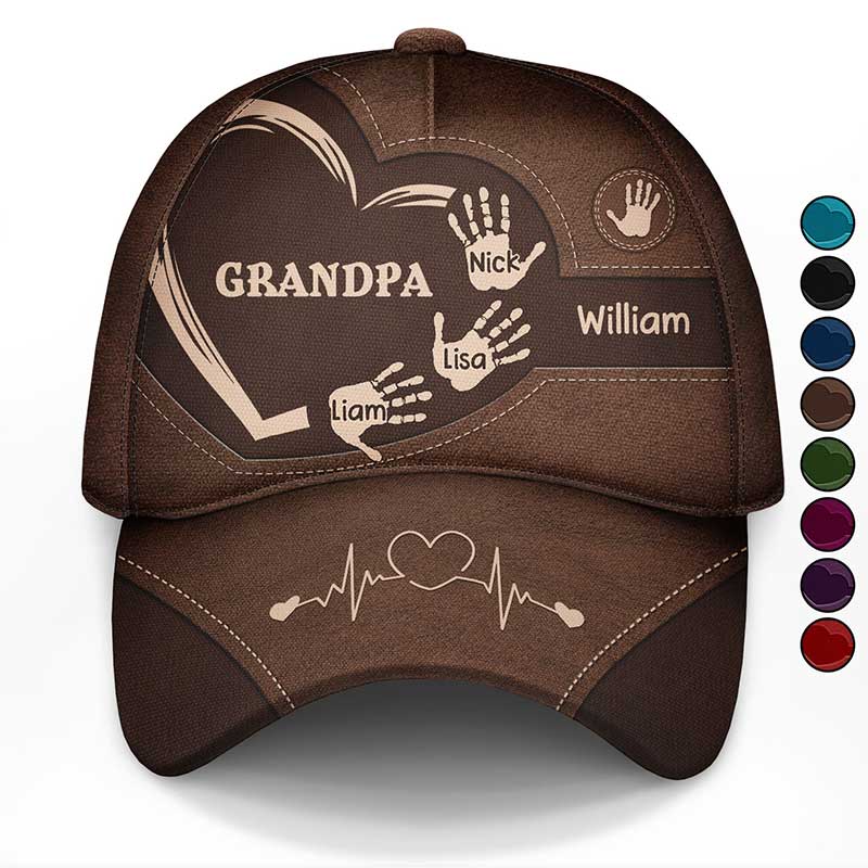Kids Handprints Cap - Personalized Title and Name - Gift for Mama Dad Grandpa Grandma