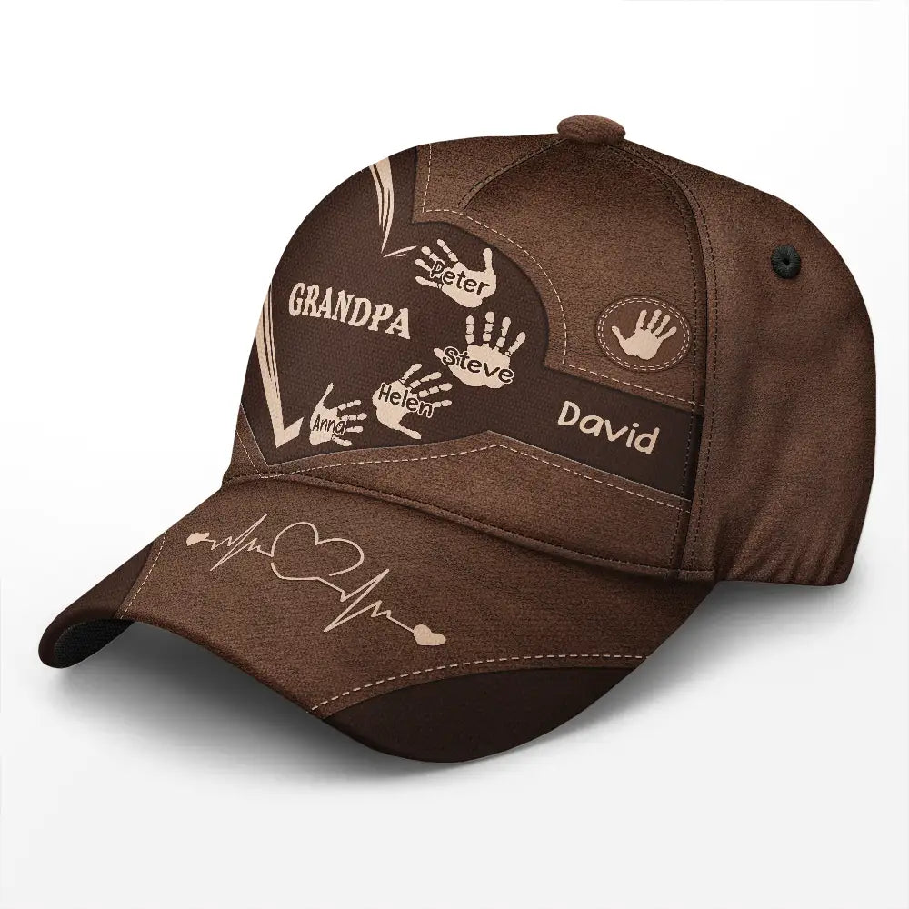 Kids Handprints Cap - Personalized Title and Name - Gift for Mama Dad Grandpa Grandma