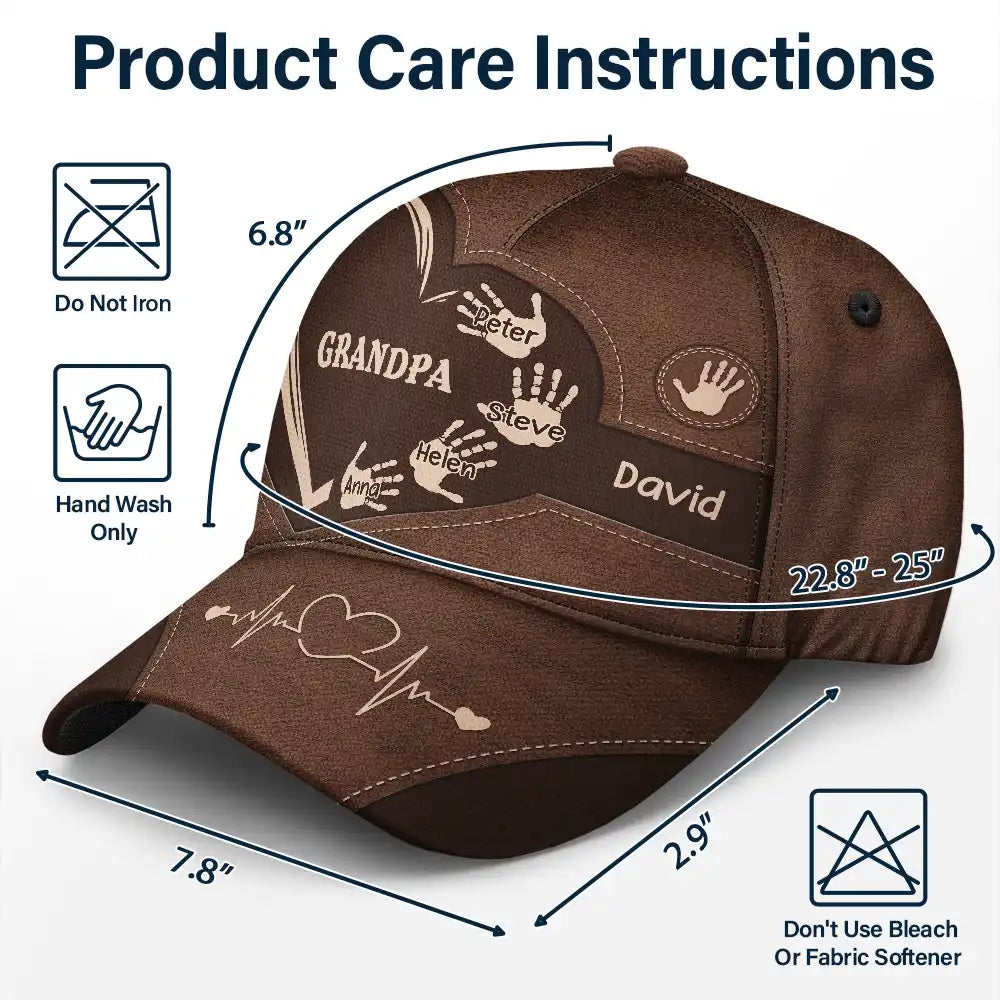 Kids Handprints Cap - Personalized Title and Name - Gift for Mama Dad Grandpa Grandma