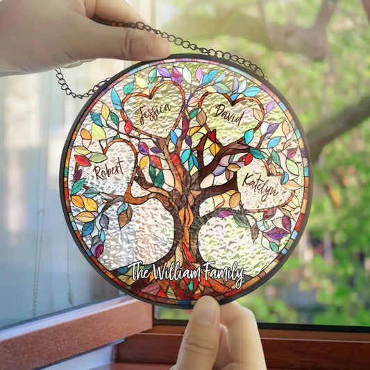 Family Tree Personalized Stained Glass Suncatcher - furevermama