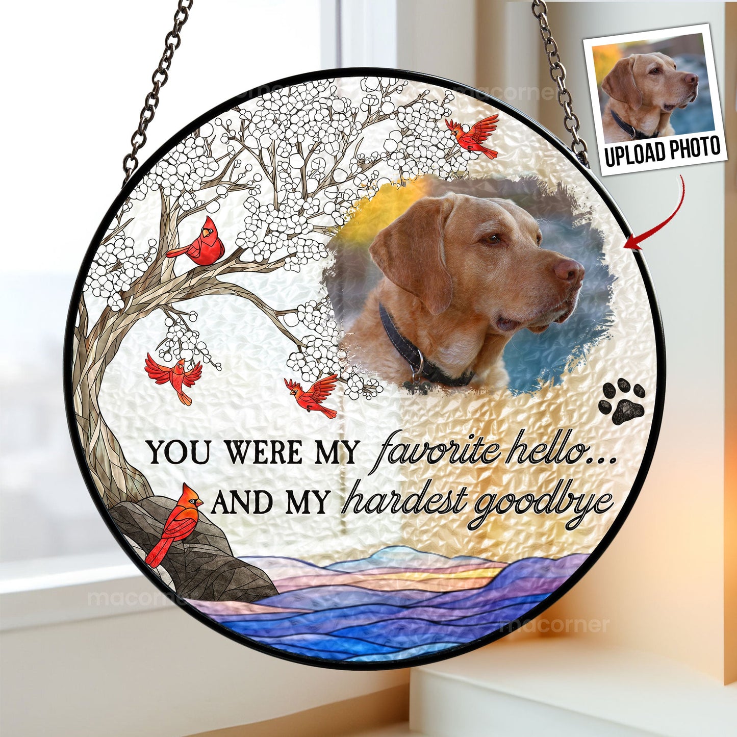 Pet Loss - Personalized Photo Stained Glass Window Hanging Suncatcher - furevermama