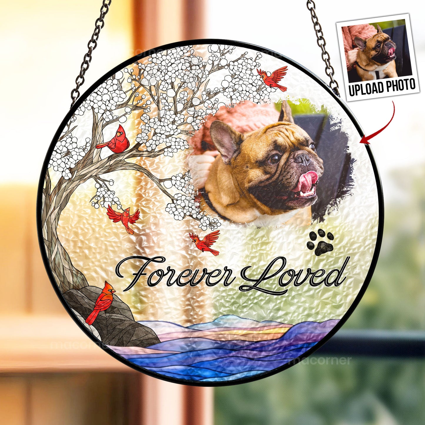 Pet Loss - Personalized Photo Stained Glass Window Hanging Suncatcher - furevermama