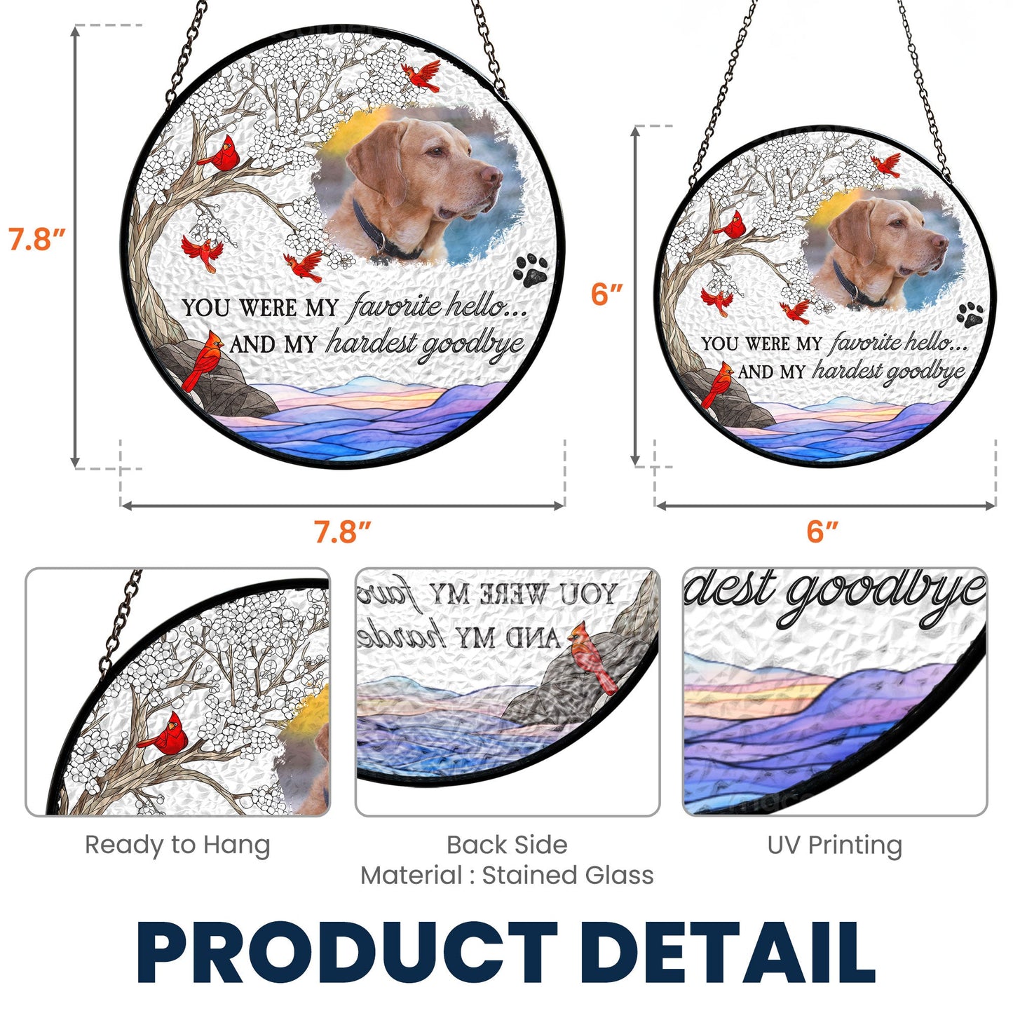 Pet Loss - Personalized Photo Stained Glass Window Hanging Suncatcher - furevermama