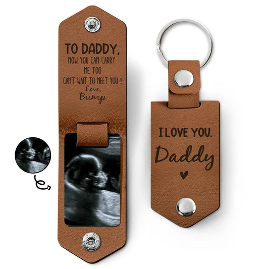 Custom Photo Leather Keychain For New Dad, Father, New Parents - furevermama