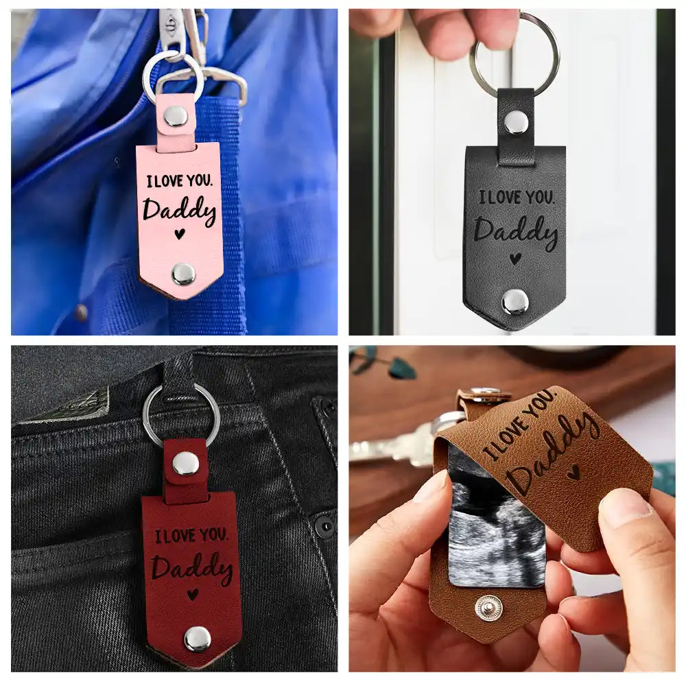 Custom Photo Leather Keychain For New Dad, Father, New Parents - furevermama