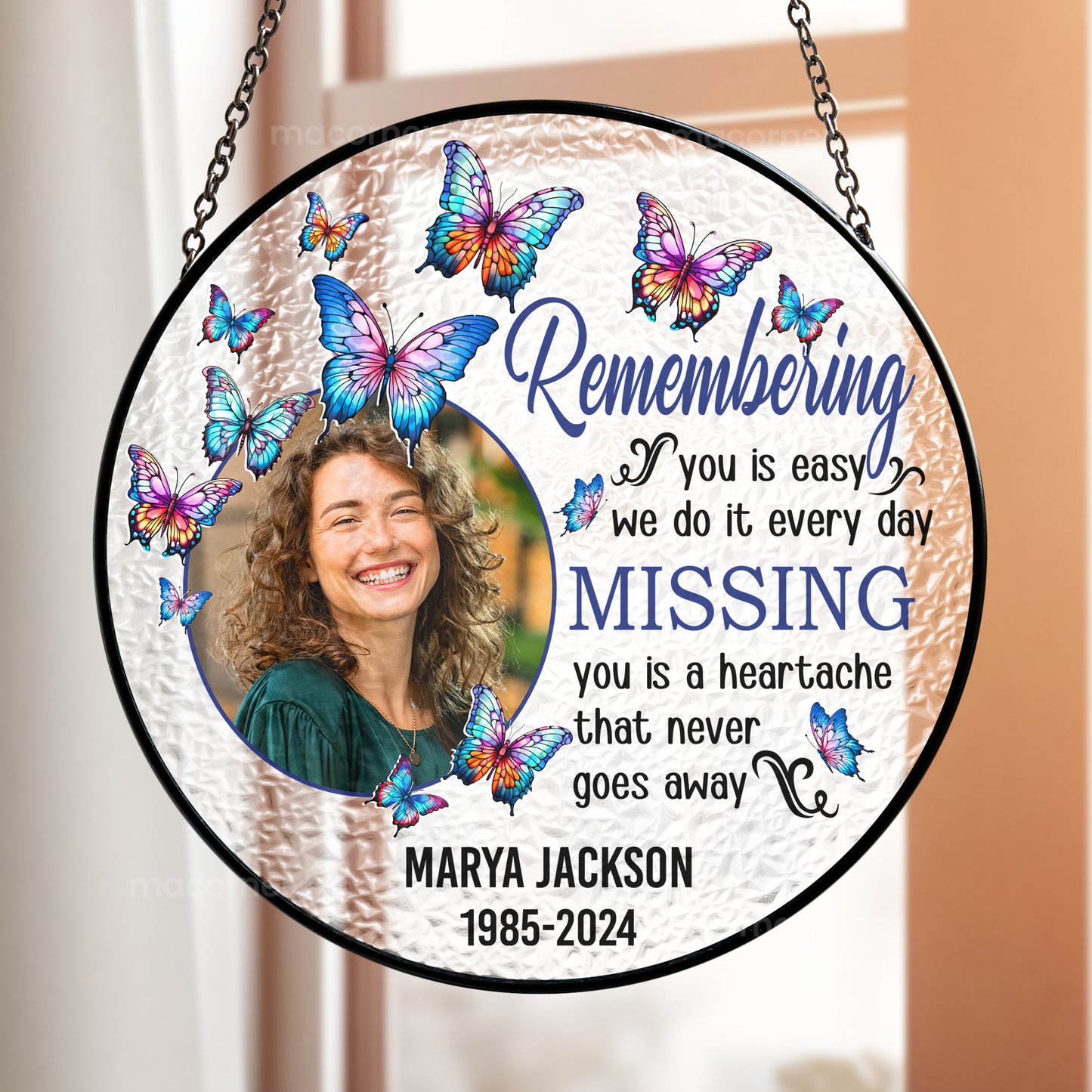 Remembering Personalized Photo Stained Glass Suncatcher - Memorial Gift - furevermama
