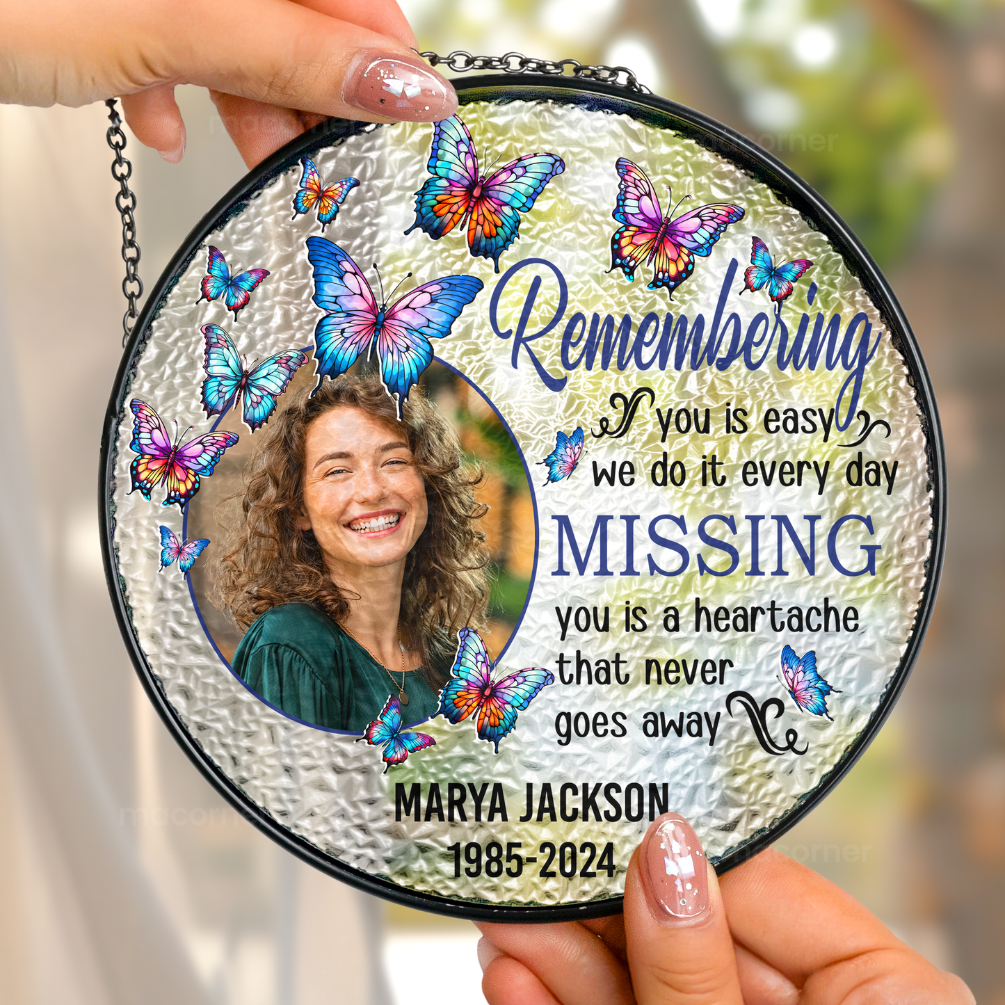 Remembering Personalized Photo Stained Glass Suncatcher - Memorial Gift - furevermama