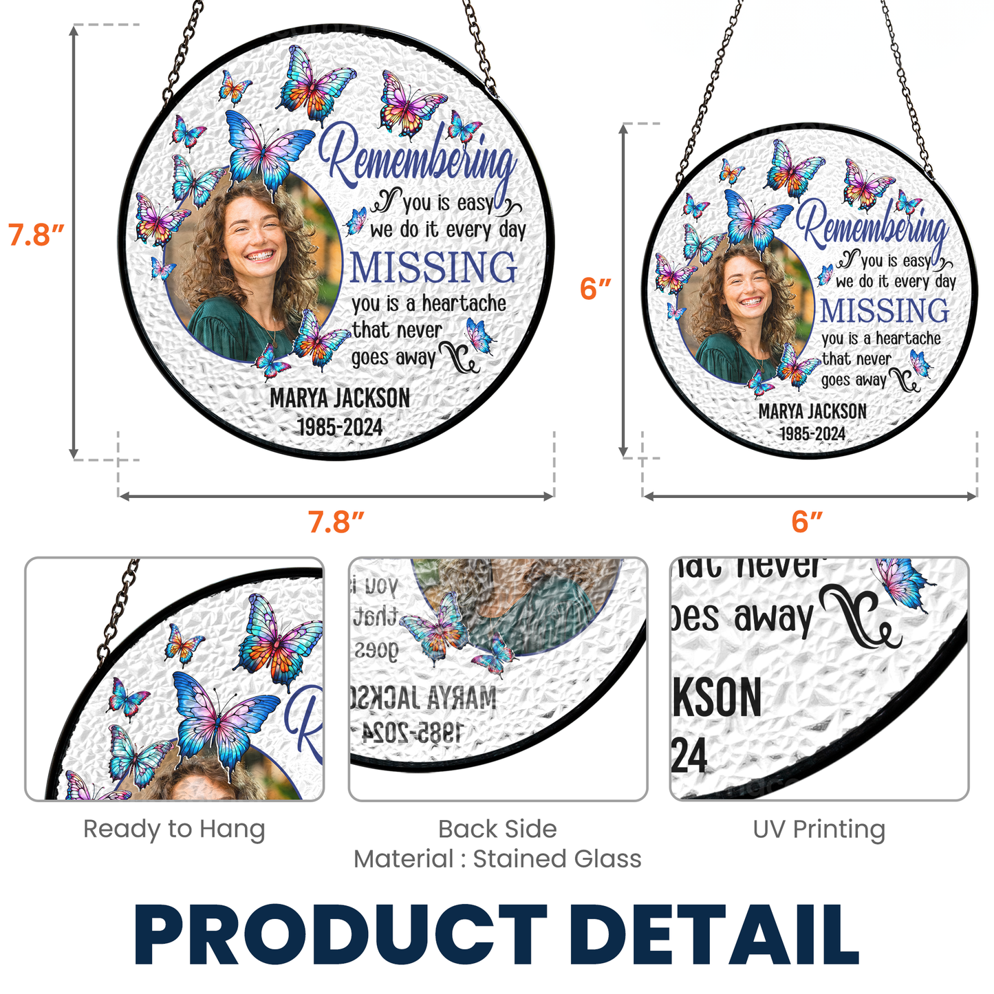 Remembering Personalized Photo Stained Glass Suncatcher - Memorial Gift - furevermama