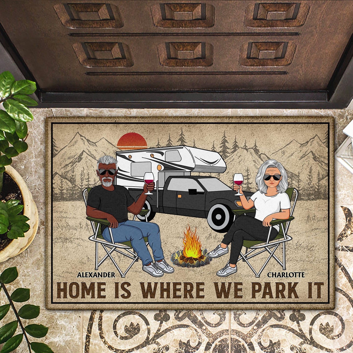 Personalized Doormat - Home Is Where We Park It - Family Gifts For Couples, Camping Lovers - furevermama