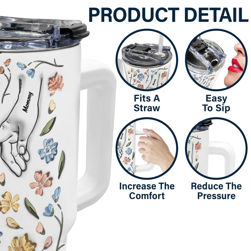 Hand In Hand, I Will Always Protect You - Gift For Mom, Grandma - 3D Inflated Effect Printed Cup, Personalized 40oz Tumbler With Straw - furevermama