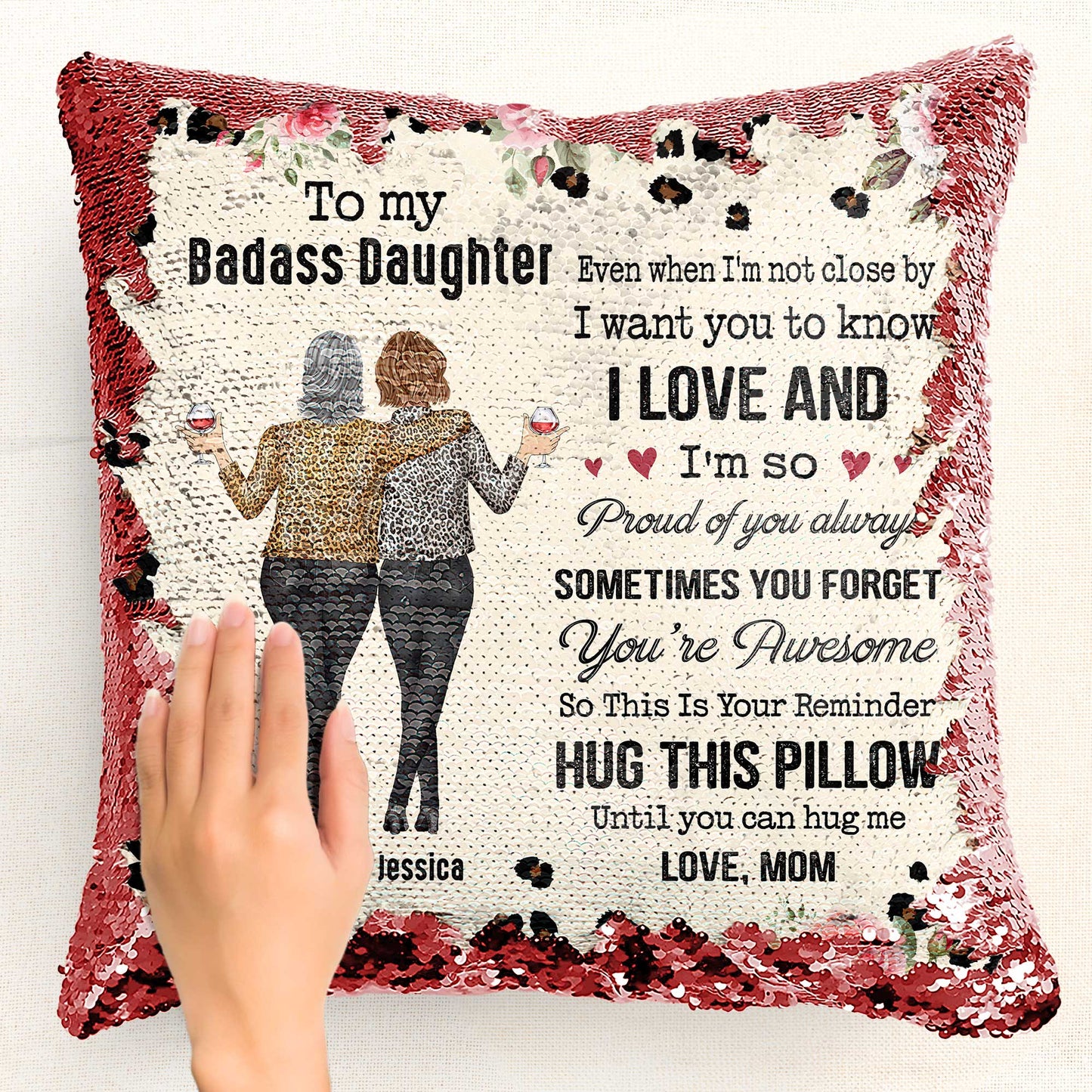 To My Daughter Gift Hug This Pillow Until You Can Hug Me - Custom Sequin Pillow - furevermama
