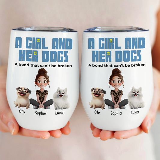 A Girl and My Dog - Personalized Cartoon Design Wine Tumbler - furevermama