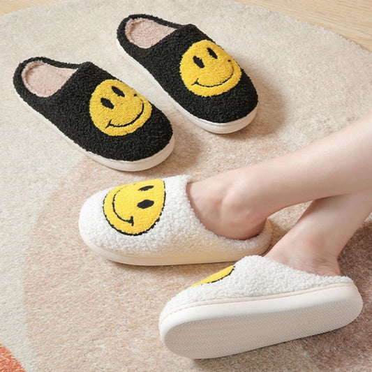 Smiley Face Fuzzy Fluffy House Slippers - furevermama