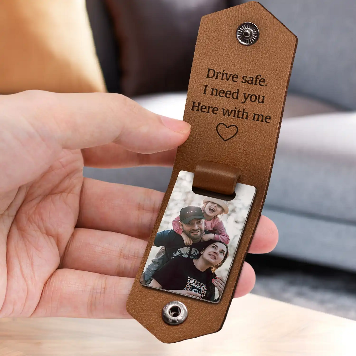 Dad I Love You Drive Safe I Need You Here With Me - Custom Photo Keychain For Father, Grandpa Husband