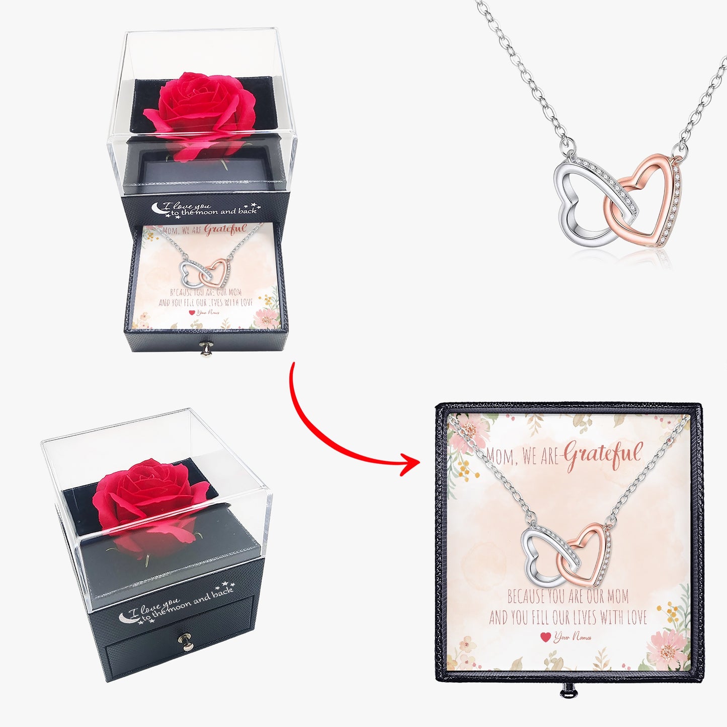 Connected Hearts Necklace With Mother's Gift Card - furevermama