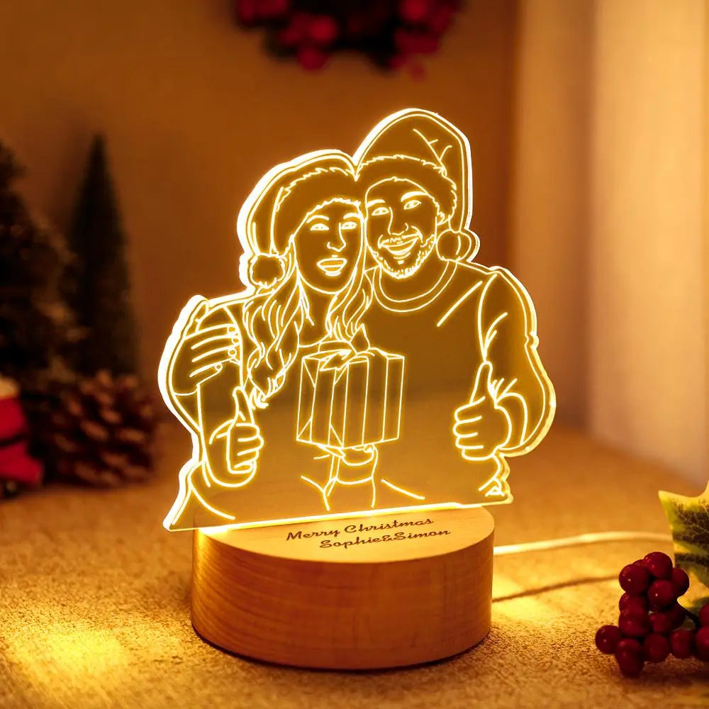 Custom Line Drawing Image LED Night Lights With Wood Base - furevermama