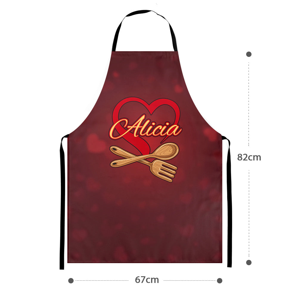 Custom Name And Heart Kitchen Apron For Her