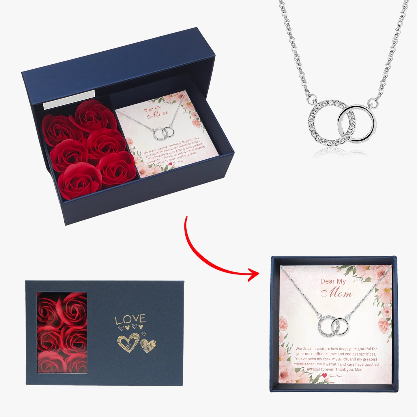 Interlocking Necklace For Mom - Custom Name On Message Card - furevermama