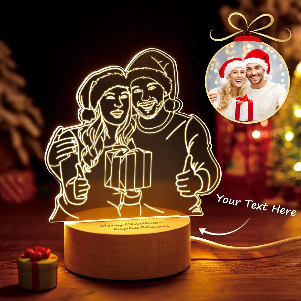 Custom Line Drawing Image LED Night Lights With Wood Base - furevermama