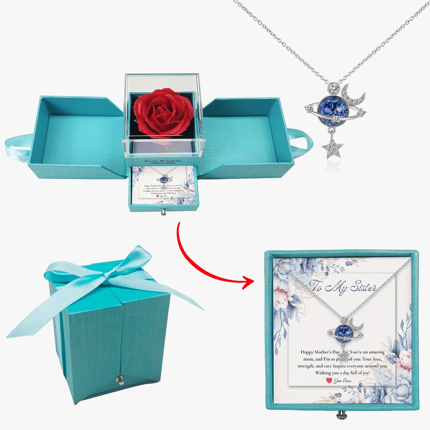 Moon and Star Necklace with Gift Box - For Sister - furevermama