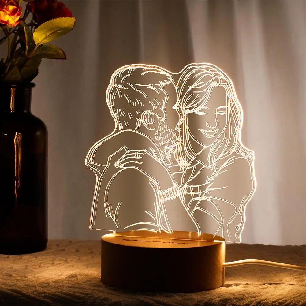 Custom Line Drawing Image LED Night Lights With Wood Base - furevermama
