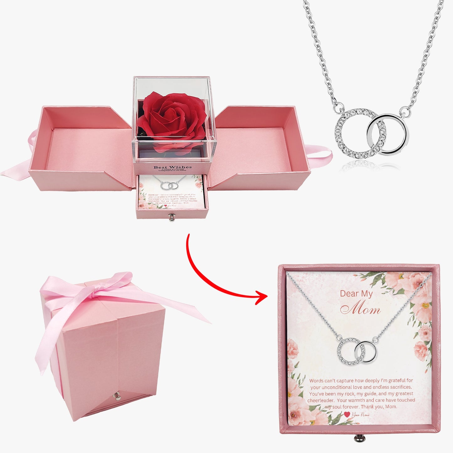 Interlocking Necklace For Mom - Custom Name On Message Card - furevermama