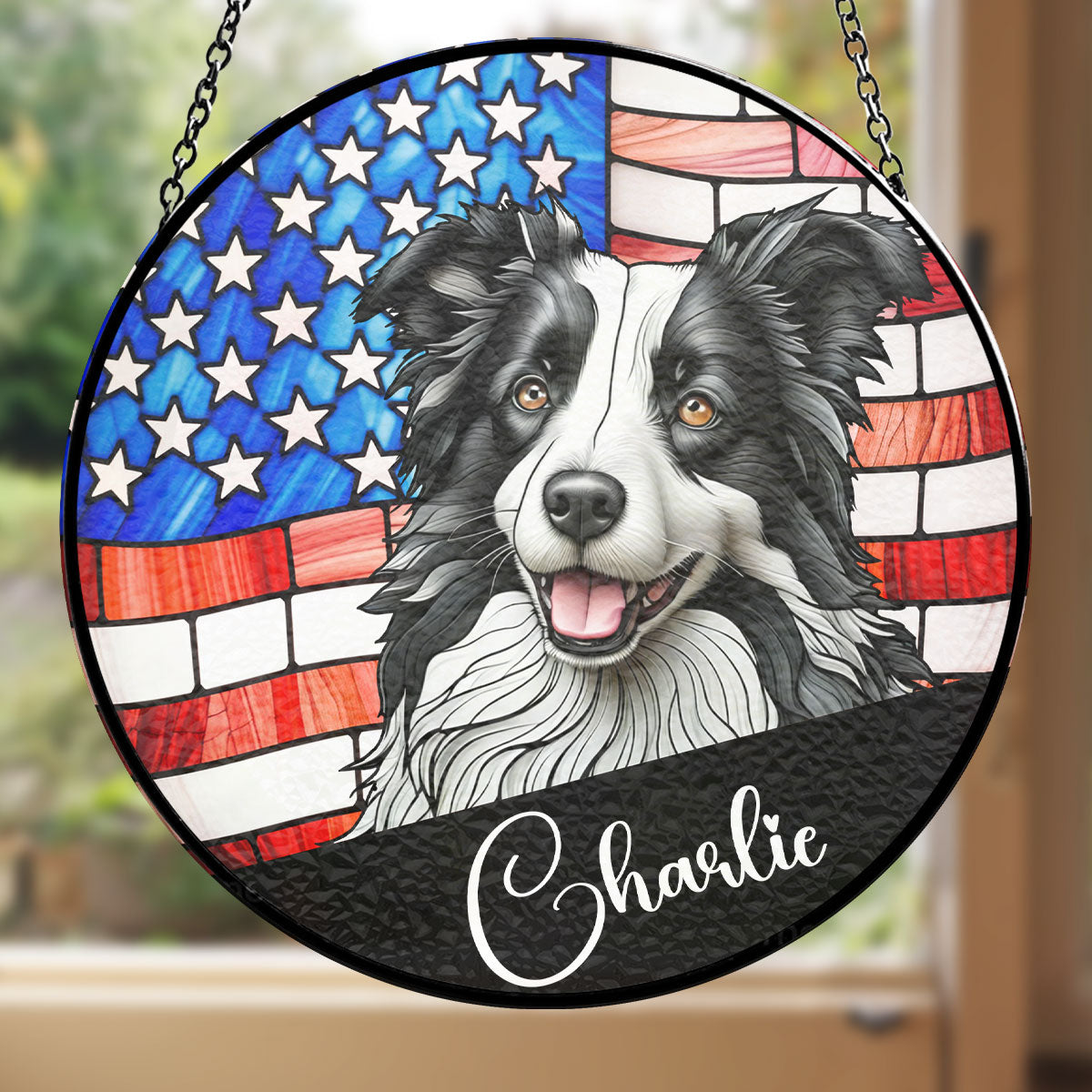 Personalized Window Hanging Suncatcher - From Your Pet's Photo To Portrait With USA Background - furevermama